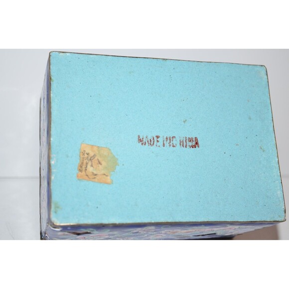 Vtg Chinese Enamel Brass Trinket Box Damaged Blue floral flaws - Picture 15 of 15